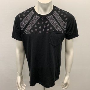 Kolby Men's T Shirt Size Large Black Print Short Sleeve Crew Neck Pocket Tee Pol